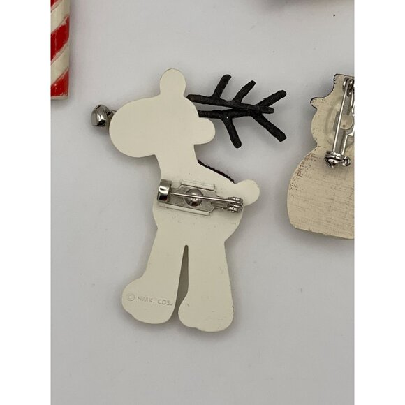 4 pc Lot Christmas Brooches Snowman, Candy Cane, Reindeer, Owl - Picture 6 of 11